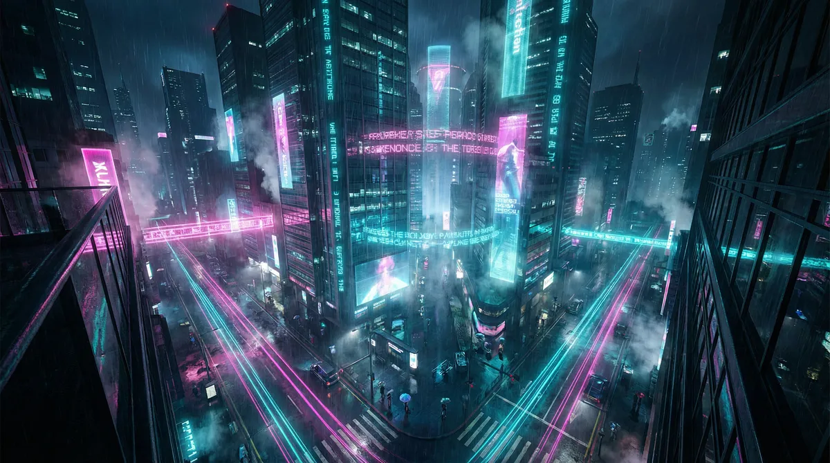 深度开发1v3po 竖屏短剧平台首页背景 - 赛博朋克都市夜景
